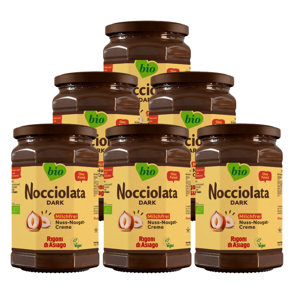 Rigoni di Asiago Nocciolata Dark Bio Milchfreie Schoko Creme Vorteilspack mit 6 Stück 650g Gläser 