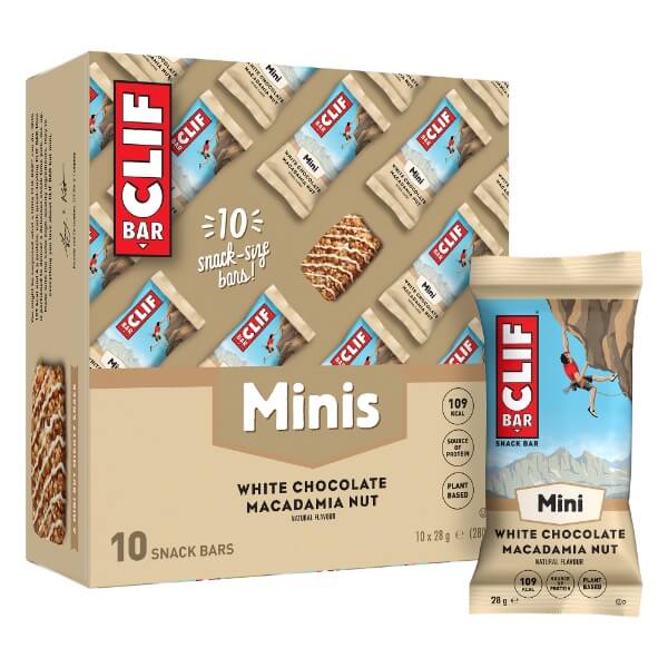 CLIF BAR Mini Riegel White Chocolate Macadamia Nut 10 Riegel je 28g in einer Verpackung