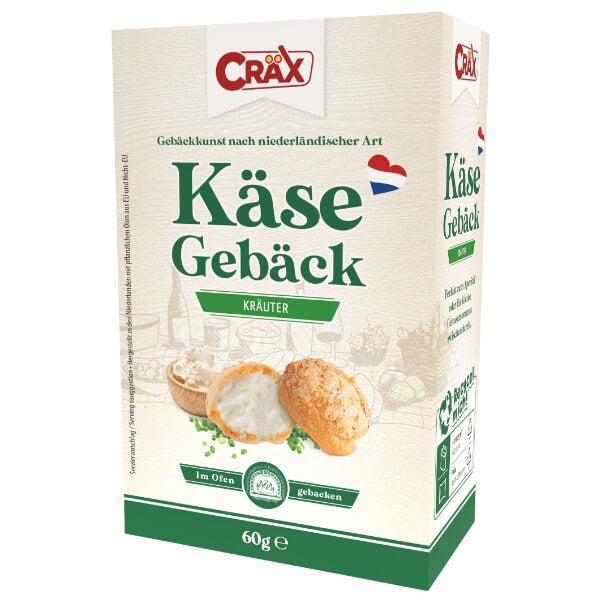 Cräx Käsegebäck gefüllt mit Käse und Kräutern in der 60g Verpackung