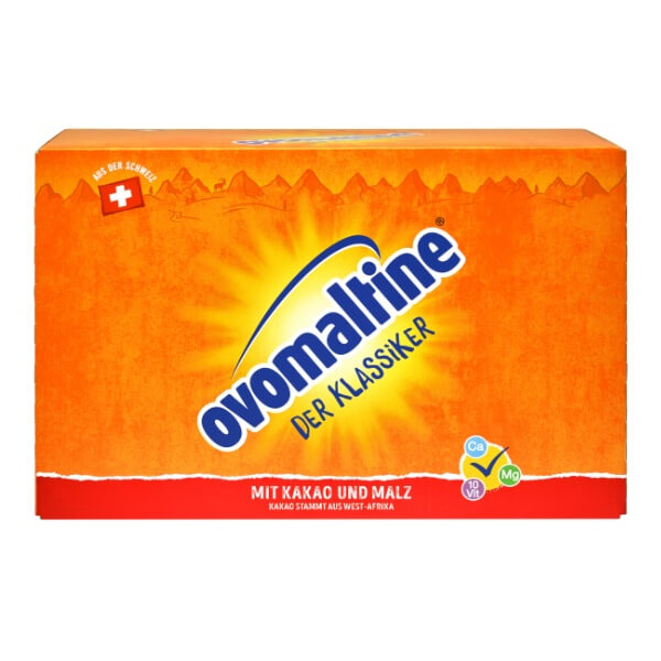 Ovomaltine Kakaopulver in einer Verpackung mit 100 Beuteln je 18g Pulver