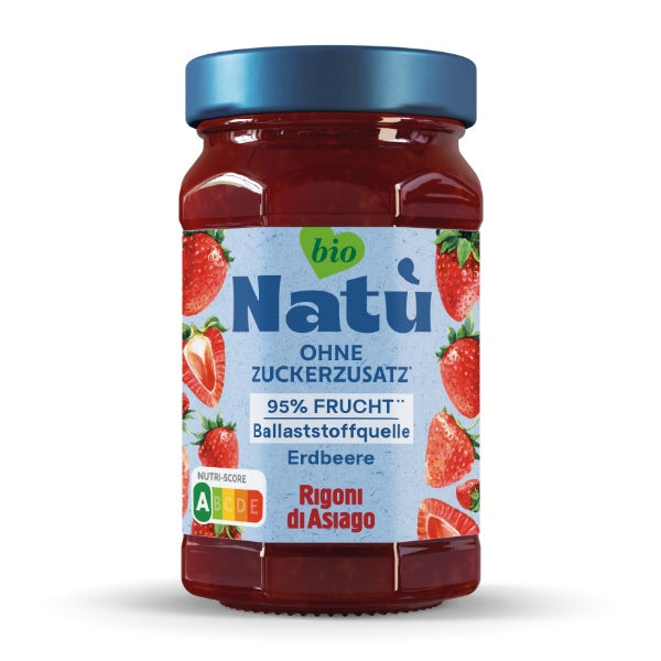 Rigoni di Asiago Natù Bio Erdbeer Marmelade ohne Zuckerzusatz im 240g Glas