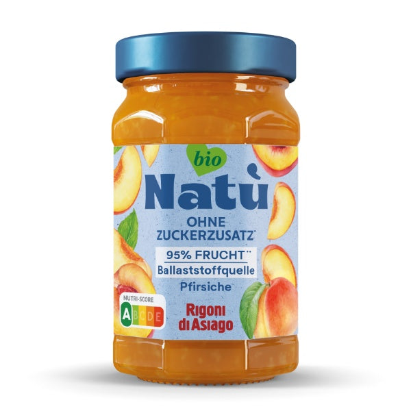 Rigoni di Asiago Natù Bio Pfirsich Marmelade ohne Zuckerzusatz im 240g Glas