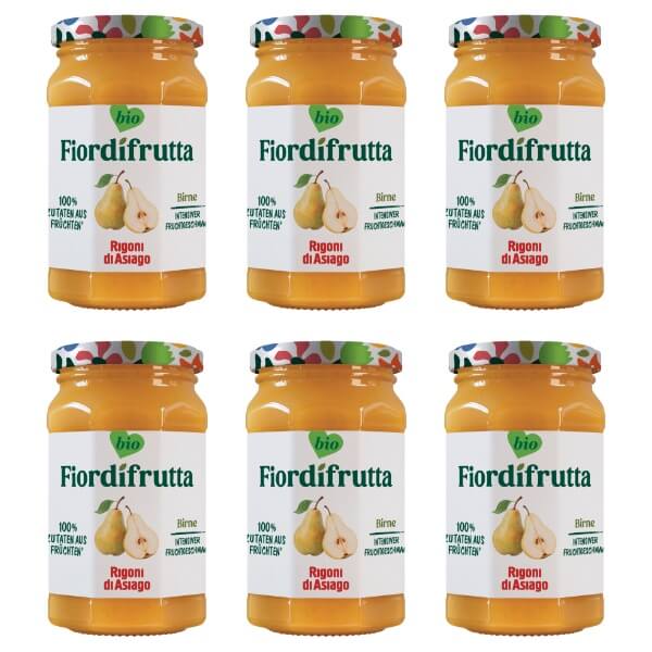 Rigoni Fior di frutta Bio Birnen Marmelade im Set mit 6 Gläsern je 250g