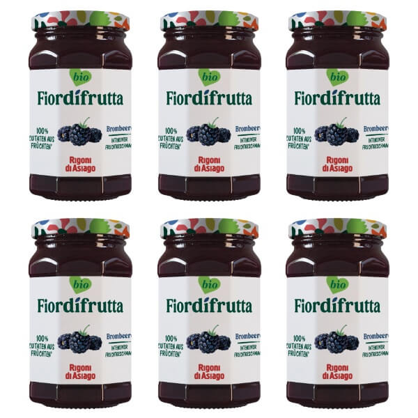 Rigoni Fior di frutta Bio Brombeer Marmelade im Set mit 6 Gläsern je 250g