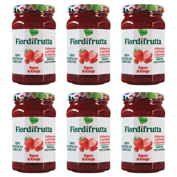 Fior di frutta Bio Erdbeer und Wald-Erdbeer Marmelade Vorteilspack mit 6 Gläsern mit je 250g