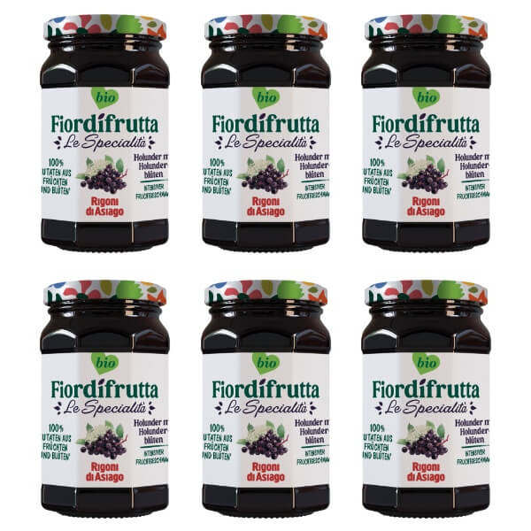 Rigoni Fior di frutta Bio Holunder Marmelade im Set mit 6 Gläsern je 250g