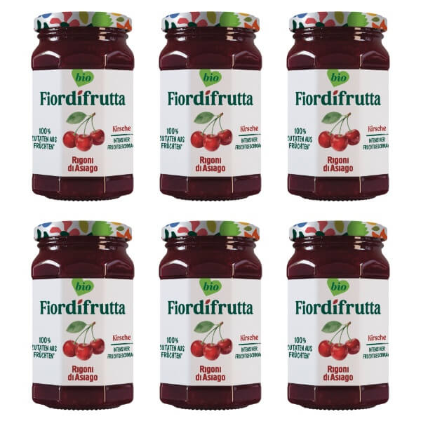 Rigoni Fior di frutta Bio Kirsch Marmelade im Set mit 6 Gläsern je 250g