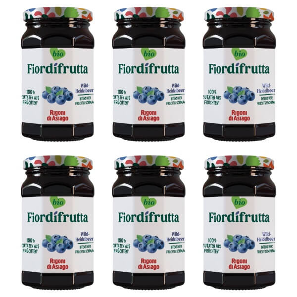 Rigoni Fior di frutta Bio Wild-Heidelbeer Marmelade im Set mit 6 Gläsern je 250g