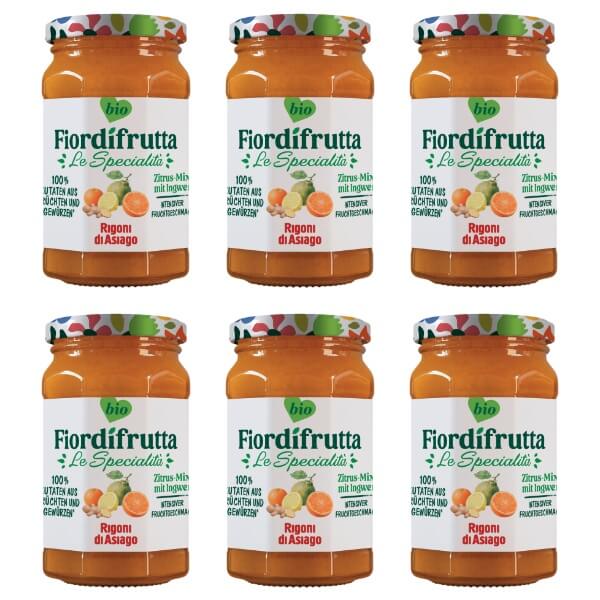 Rigoni Fior di frutta Bio Zitrus Ingwer Marmelade im Set mit 6 Gläsern je 260g