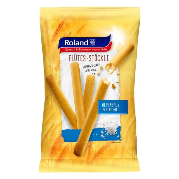 Roland Flûtes Stöckli Gebäckstangen Grissini Alpensalz in der 125g Verpackung