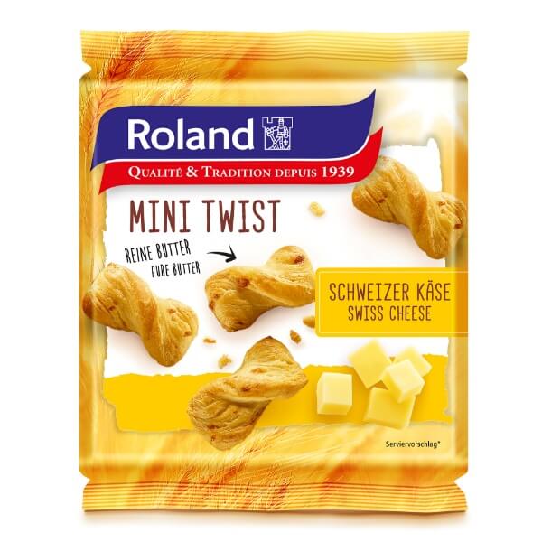 Roland Mini Twist Schweizer Käse Blätterteigstangen in der 75g Verpackung