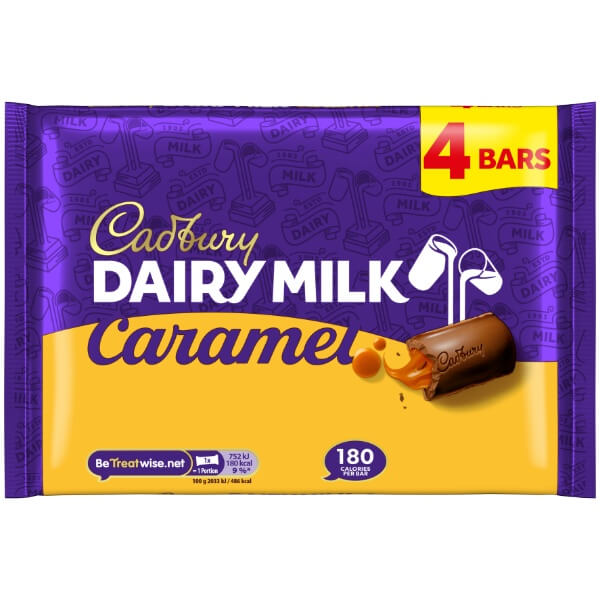Cadbury Dairy Milk Caramel 4-mal 37g Schokoladenriegel mit Karamell Füllung in einer Verpackung