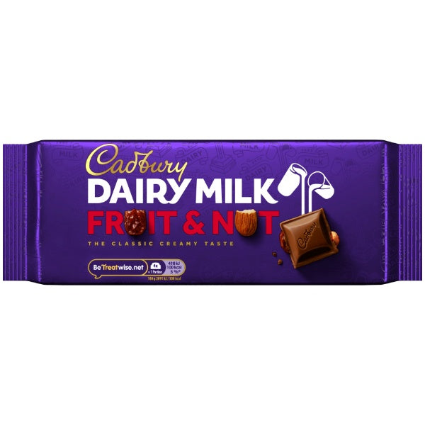Cadbury Dairy Milk Fruit & Nut Schokoladentafel in der 180g Verpackung