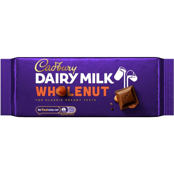 Cadbury Dairy Milk Whole Nut Schokoladentafel mit Nussstücken in der 180g Verpackung