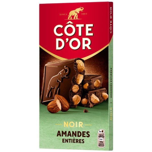 Côte d'Or Bloc Tafelschokolade Noir Amandes Entières in der 180g Verpackung