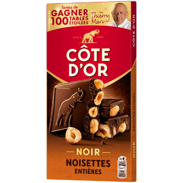 Côte d'Or Bloc Tafelschokolade Noir Noisettes Entières in der 180g Verpackung