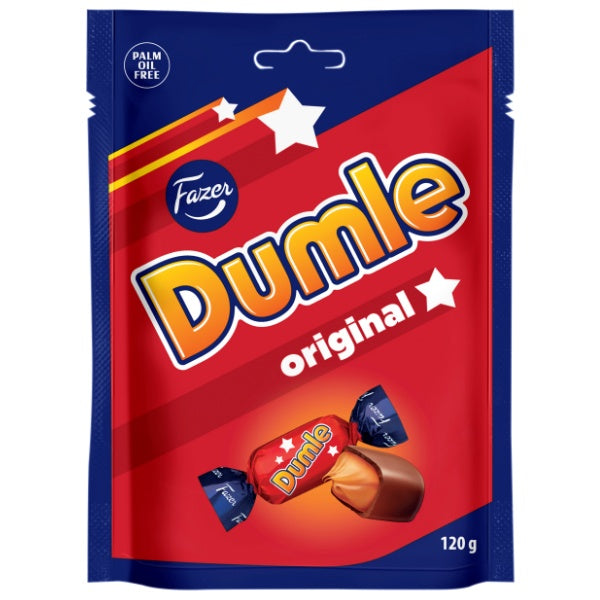 Fazer Dumle Original 16 Schokobonbon gefüllt mit Toffee Karamell in der 120g Verpackung