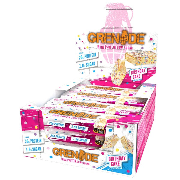Grenade Proteinriegel Birthday Cake Karton mit 12 Riegel je 60g
