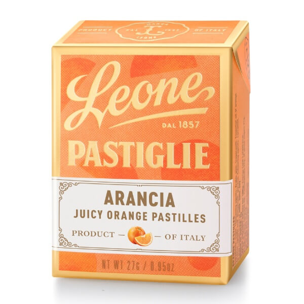 Leone Pastillen Bonbon Orange in der 27g Pappschachtel