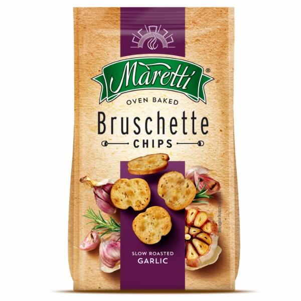 Maretti Bruschette Brotchips Slow Roasted Garlic in der 150g Verpackung