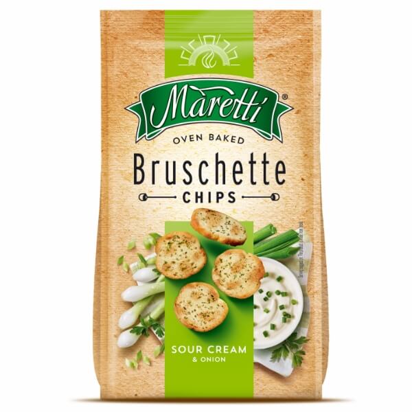 Maretti Bruschette Brotchips Sour Cream & Onion in der 150g Verpackung