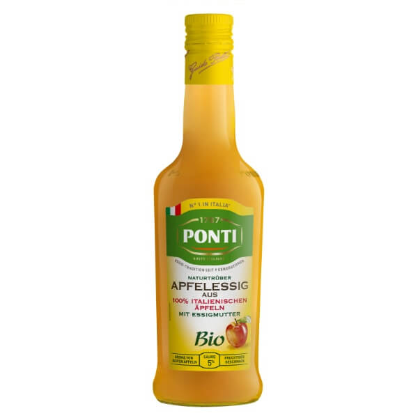 Ponti Bio Naturtrüber Apfelessig mit Essigmutter in der 500ml Flasche