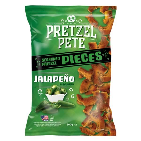Pretzel Pete Pieces Jalapeño Brezeln in der 160g Verpackung