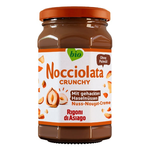 Rigoni di Asiago Nocciolata Crunchy Bio Nuss Nougat Creme mit gehackten Haselnüssen im 250g Glas