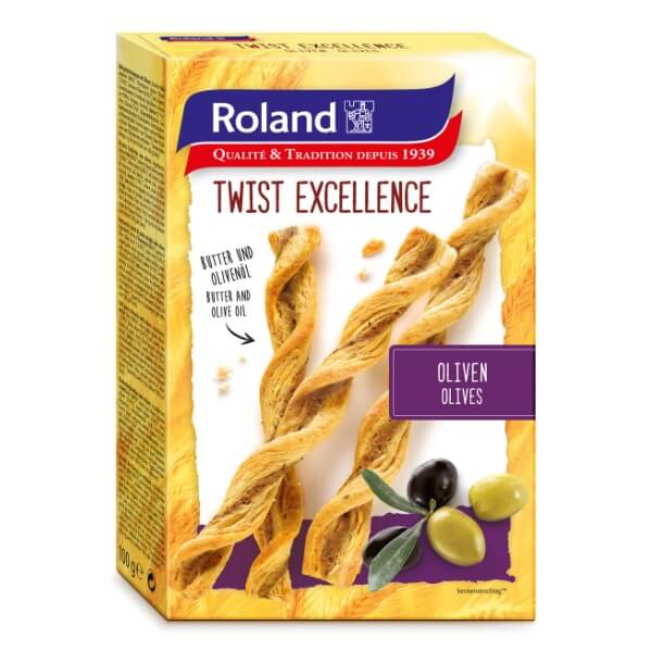 Roland Twist Excellence Oliven Blätterteigstangen in der 100g Verpackung