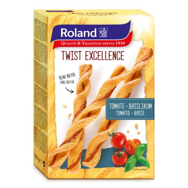 Roland Twist Excellence Tomate Basilikum Blätterteigstangen in der 100g Verpackung