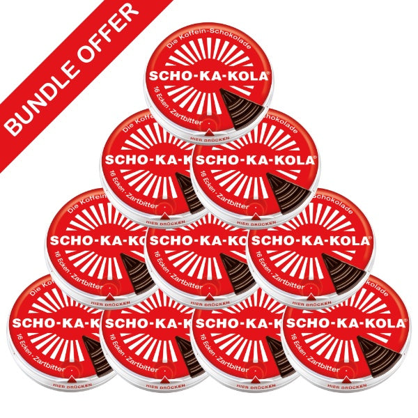 Scho-Ka-Kola Zartbitter Koffein Schokolade im 10er Pack mit 10 Dosen je 100g