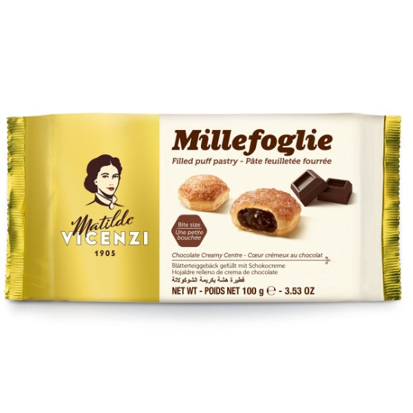 Vicenzi MilleFoglie Blätterteig-Häppchen Schokolade in der 100g Verpackung